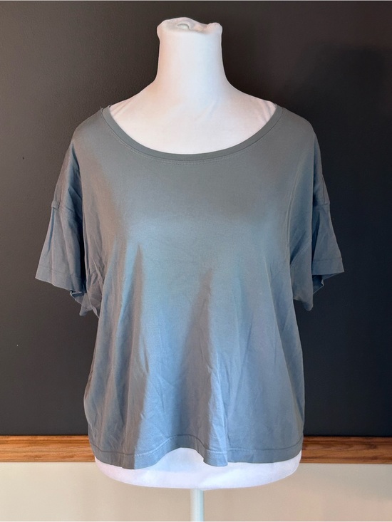 lululemon athletica Tops - Lululemon Abrasion-Resistant Training T-Shirt Short Sleeve Concrete Blue Crop 10